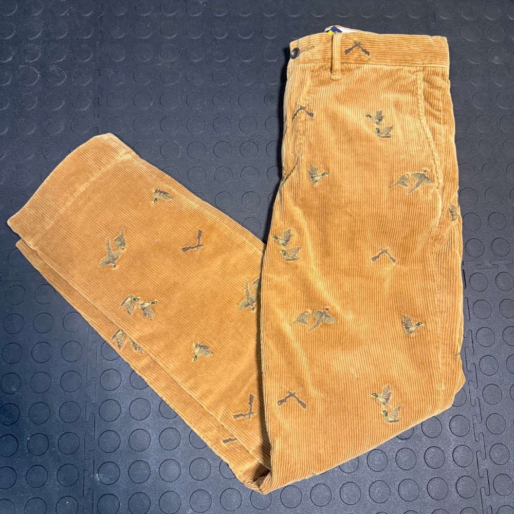 Ralph Lauren Rugby Mens Tan Embroidered Duck Rifle Hunting Corduroy Pants 28x30